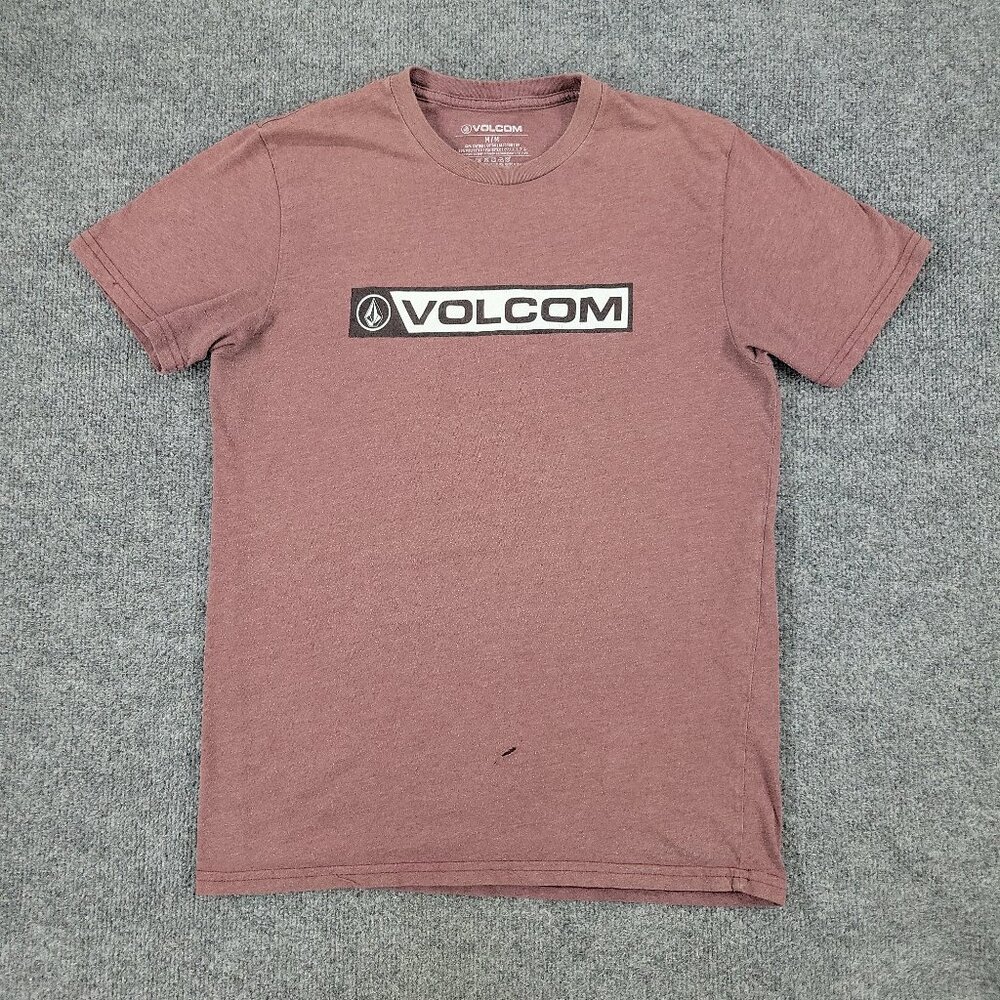 Volcom Shirt Men's Medium Red Mauve Graphic Crew Neck Short Sleeve Logo Pullover